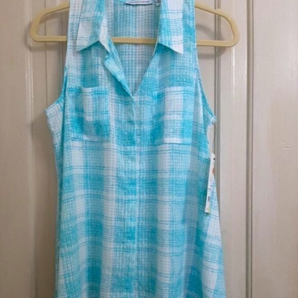 Womens collar summer plaid Notations Brand Sleeveless Top​
